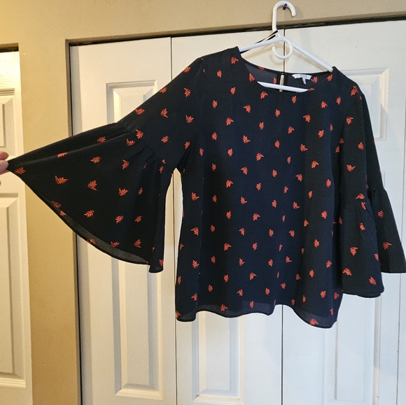 Alfred Sung navy blue blouse with red leaf detailing extra large - Picture 4 of 4